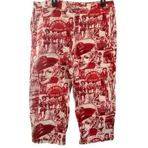 Red and White Vintage Miss America Capri Style Pants. Size 20
